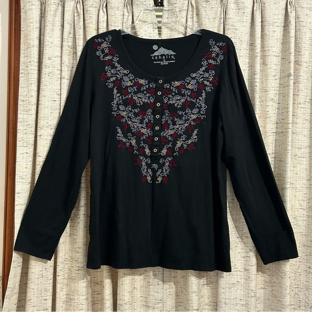Sahalie Embroidered Long Sleeve T-Shirt - 1X